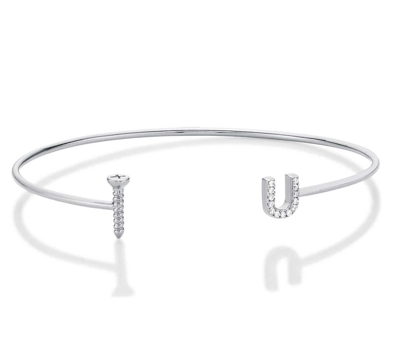 Sterling Silver 'Screw-U' Bangle with Cubic Zirconia Stones