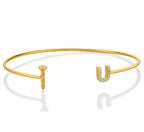 Yellow Gold Plated Sterling Silver 'Screw-U' Bangle with Cubic Zirconia