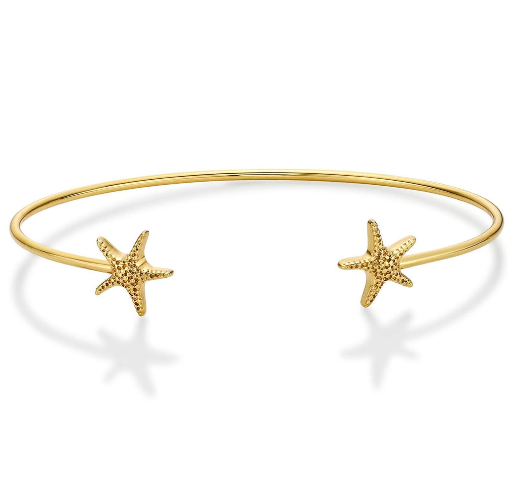 Yellow Gold Plated Sterling Silver Starfish Bangle
