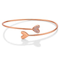 Rose Gold Plated Sterling Silver Twin Heart Bangle with Cubic Zirconia