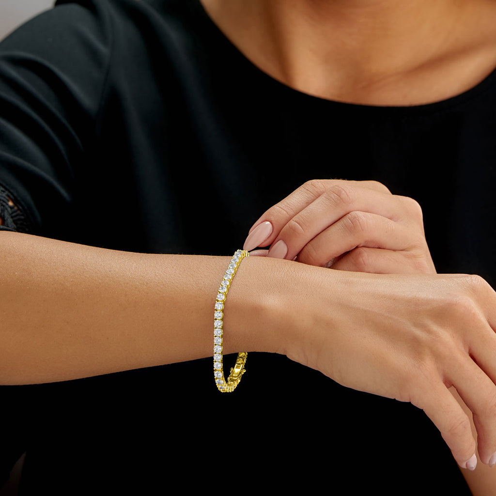 Gold Plated Sterling Silver Tennis Bracelet with 4mm Cubic Zirconia