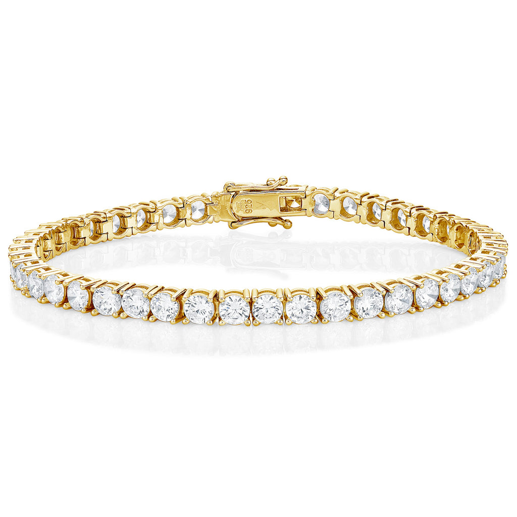 Gold Plated Sterling Silver Tennis Bracelet with 4mm Cubic Zirconia