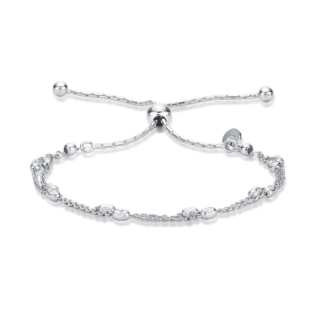 Sterling Silver Bracelet with Twin Line Diamond Cut Beads