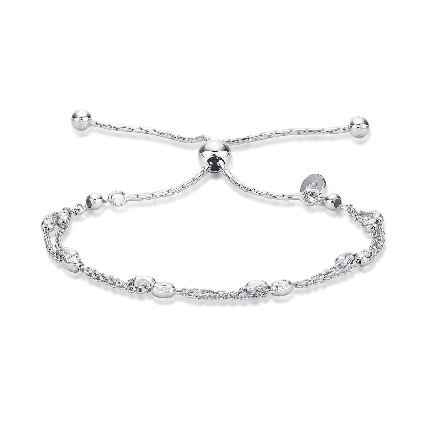 Sterling Silver Bracelet with Twin Line Diamond Cut Beads