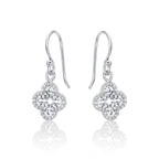 Sterling Silver Clover Drop Earrings with Cubic Zirconia