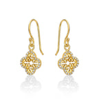 Yellow Gold Plated Sterling Silver Clover Earrings with Cubic Zirconia