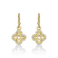 Yellow Gold Plated Sterling Silver Clover Earrings with Cubic Zirconia