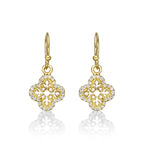 Yellow Gold Plated Sterling Silver Clover Earrings with Cubic Zirconia