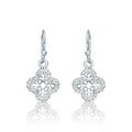 Sterling Silver Clover Drop Earrings with Cubic Zirconia