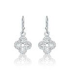 Sterling Silver Clover Drop Earrings with Cubic Zirconia
