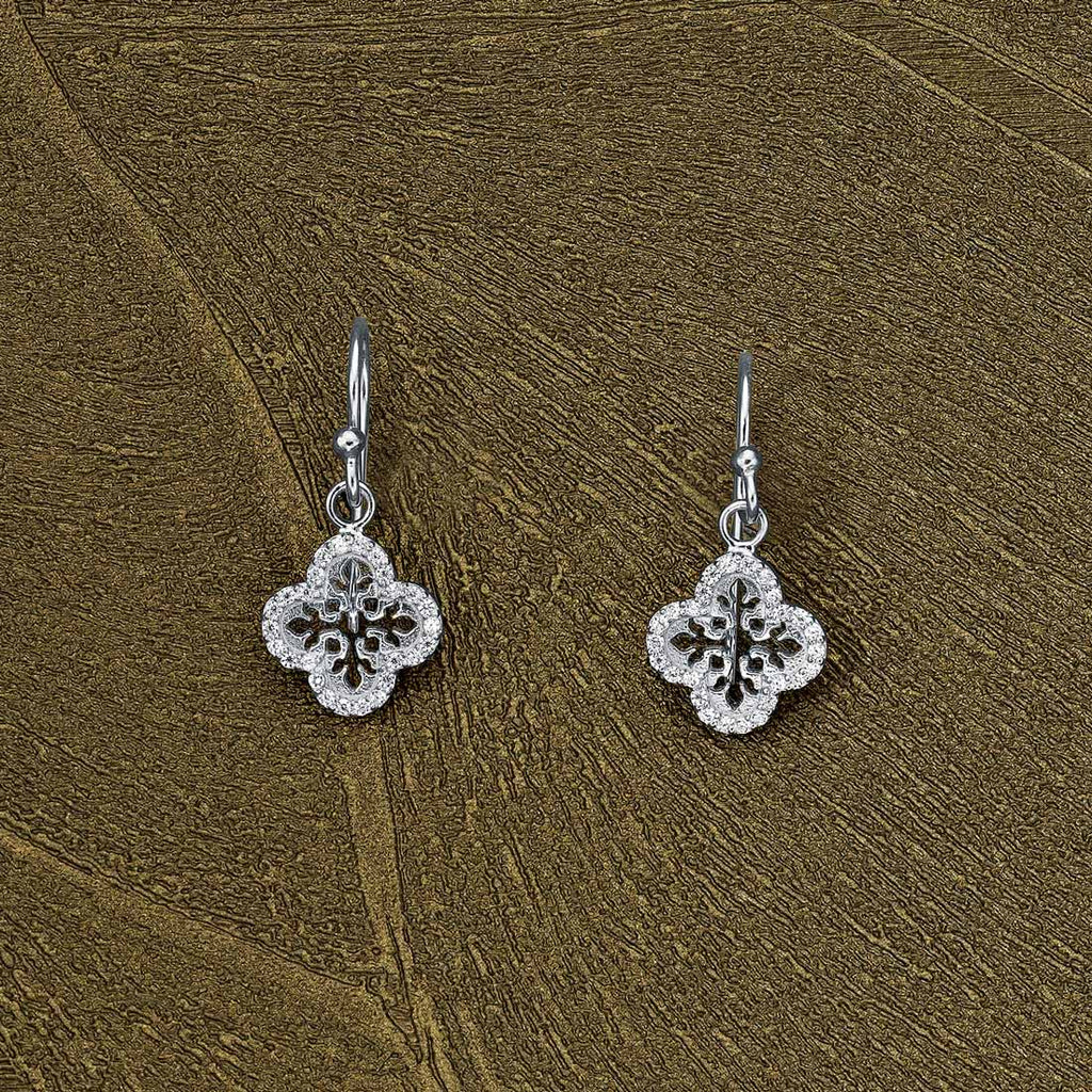Sterling Silver Clover Drop Earrings with Cubic Zirconia