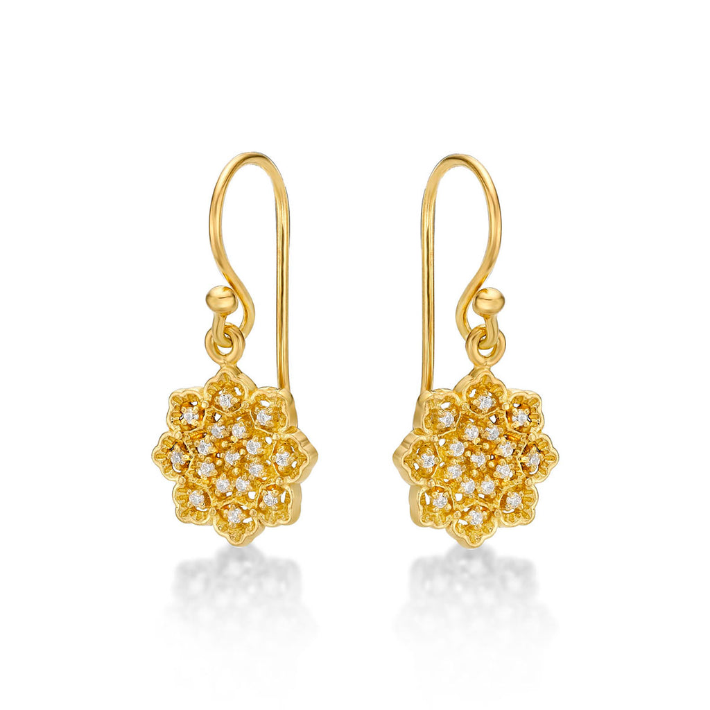 Yellow Gold Plated Sterling Silver Flower Earrings with Cubic Zirconia