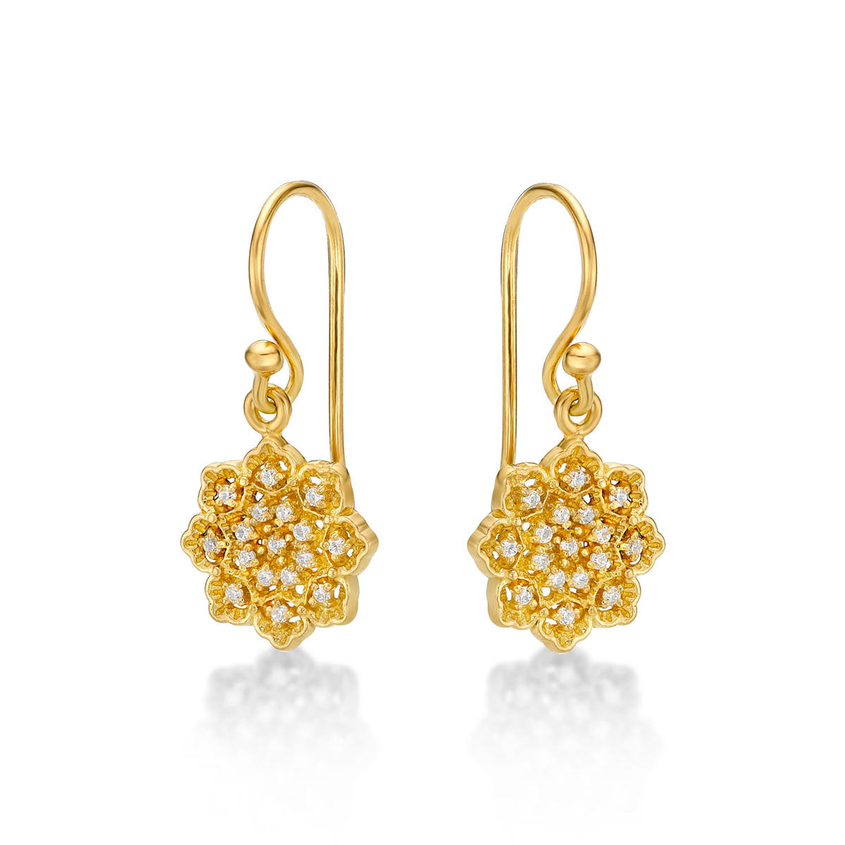 Yellow Gold Plated Sterling Silver Flower Earrings with Cubic Zirconia