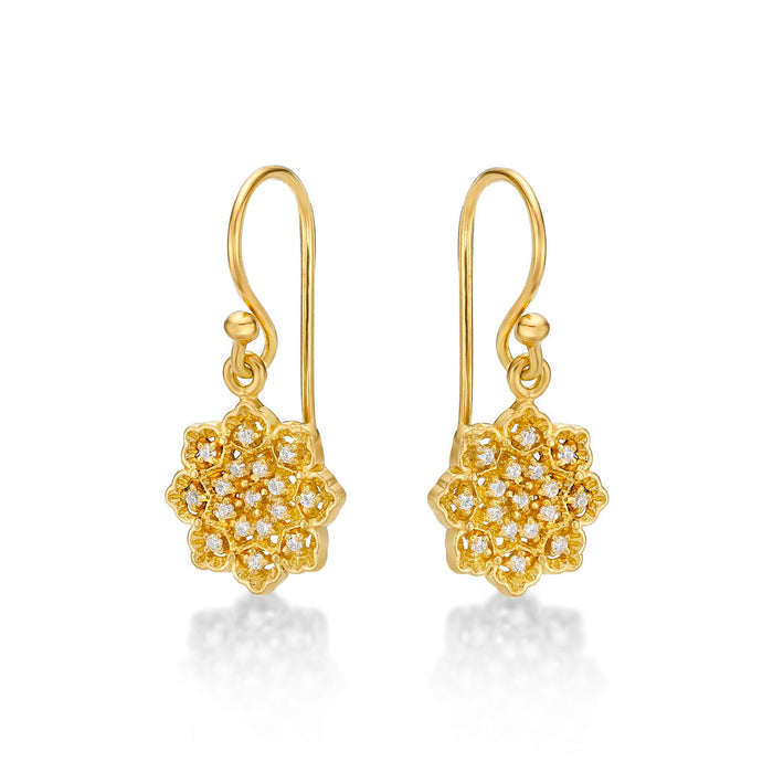 Yellow Gold Plated Sterling Silver Flower Earrings with Cubic Zirconia