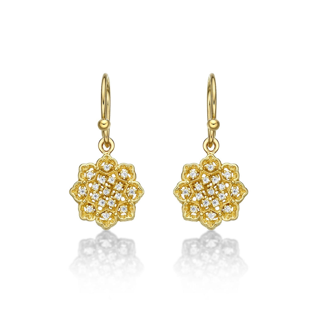 Yellow Gold Plated Sterling Silver Flower Earrings with Cubic Zirconia