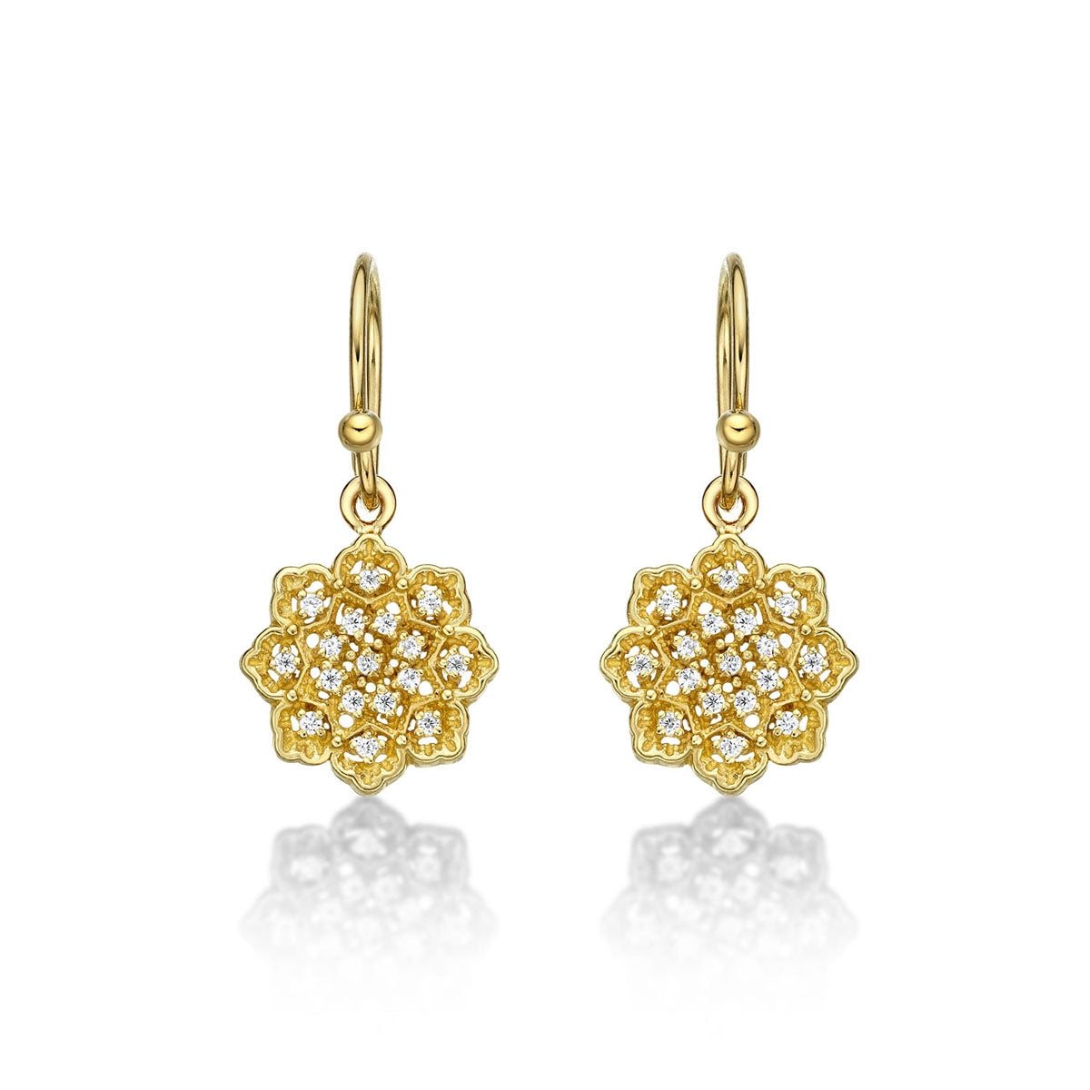 Yellow Gold Plated Sterling Silver Flower Earrings with Cubic Zirconia