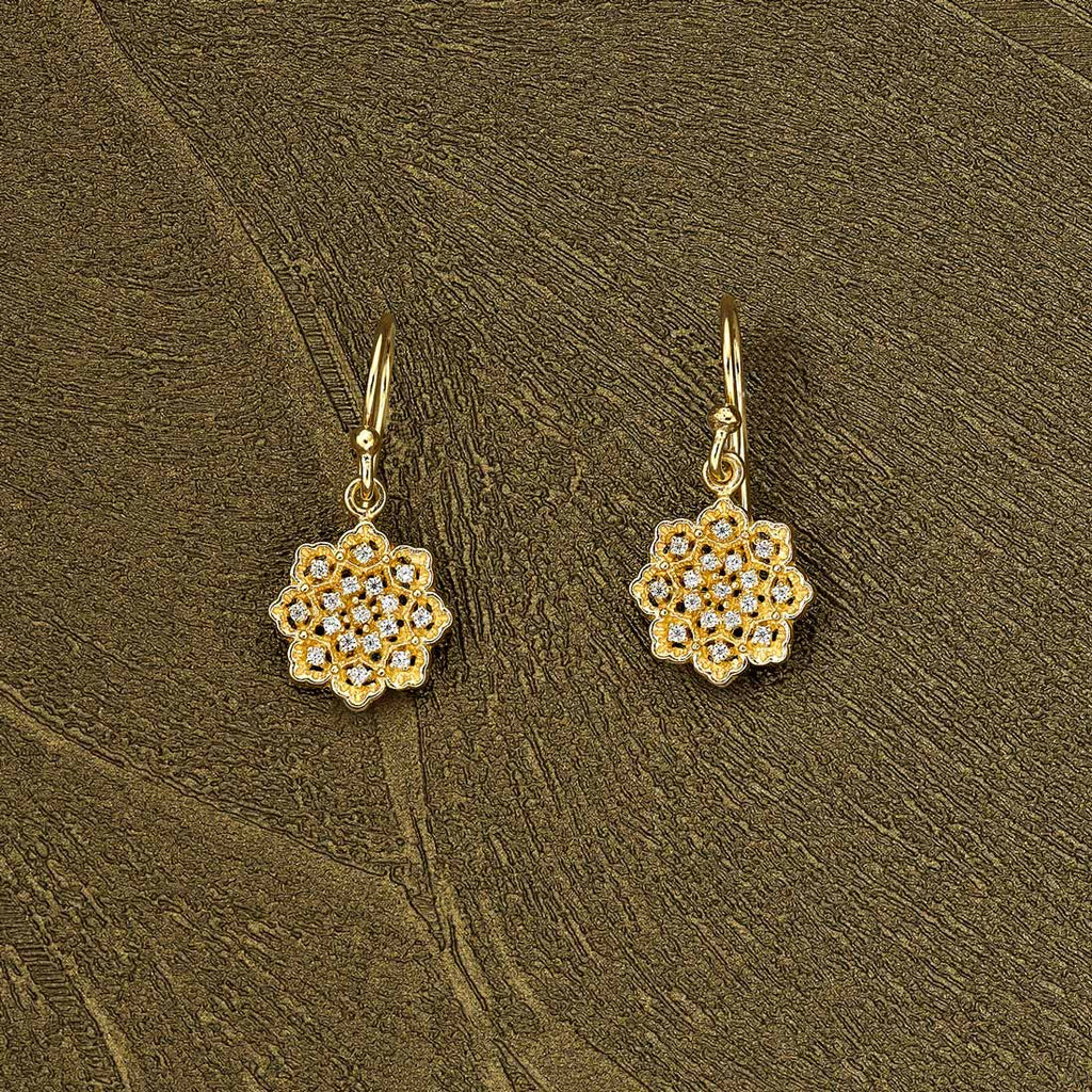 Yellow Gold Plated Sterling Silver Flower Earrings with Cubic Zirconia