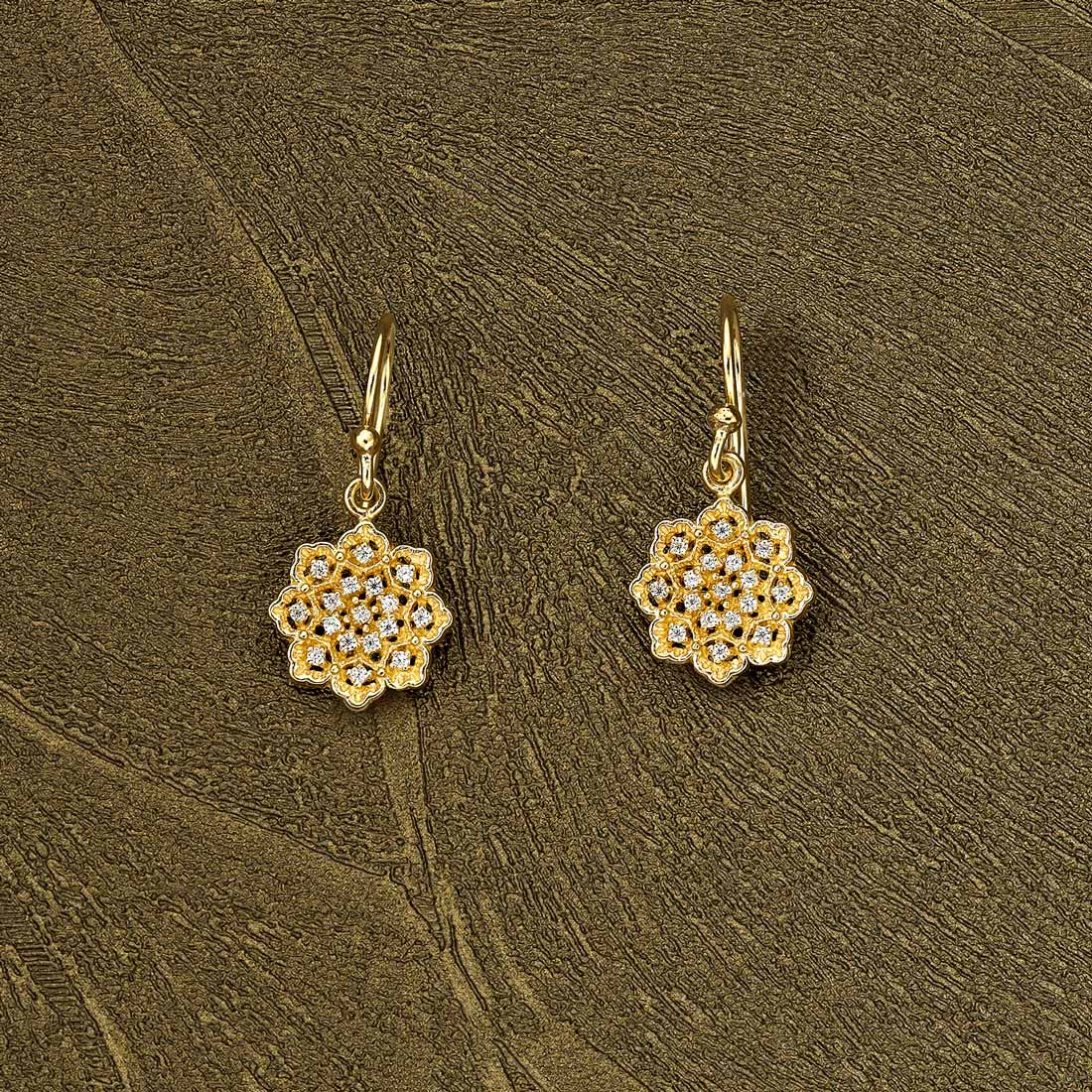 Yellow Gold Plated Sterling Silver Flower Earrings with Cubic Zirconia