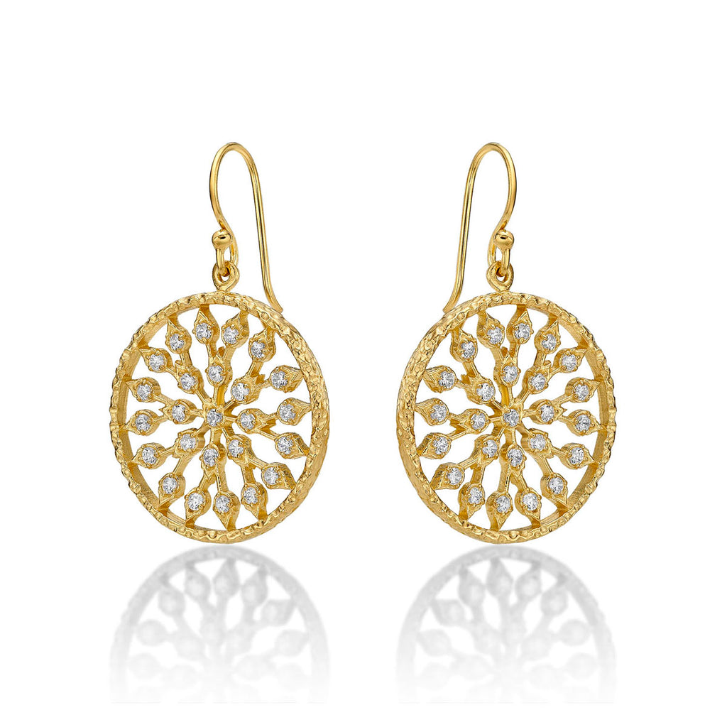 Yellow Gold Plated Sterling Silver Chakra Earrings with Cubic Zirconia