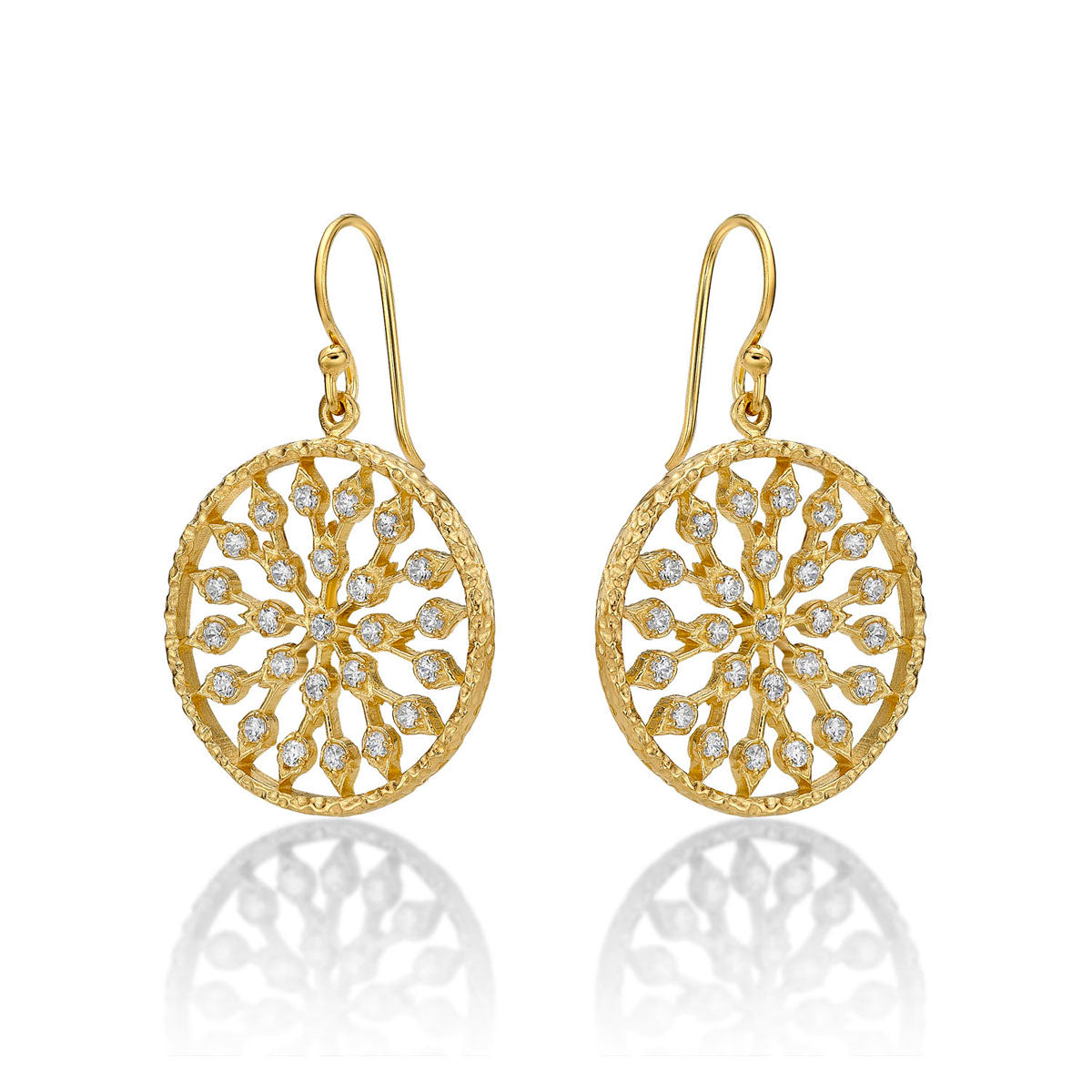 Yellow Gold Plated Sterling Silver Chakra Earrings with Cubic Zirconia