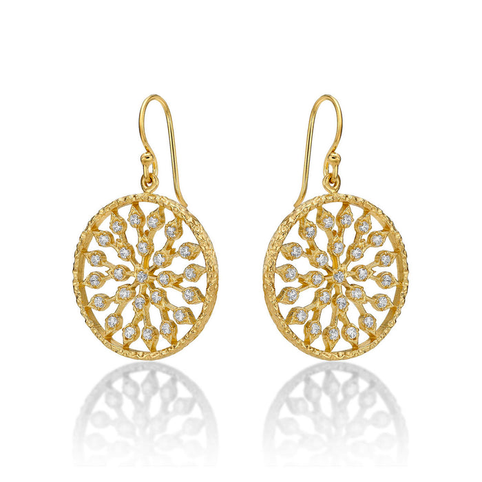 Yellow Gold Plated Sterling Silver Chakra Earrings with Cubic Zirconia