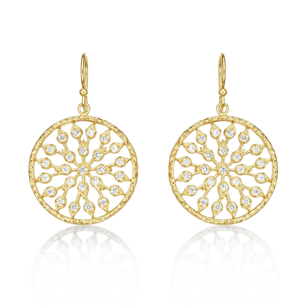 Yellow Gold Plated Sterling Silver Chakra Earrings with Cubic Zirconia