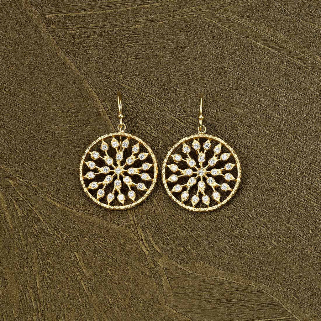 Yellow Gold Plated Sterling Silver Chakra Earrings with Cubic Zirconia