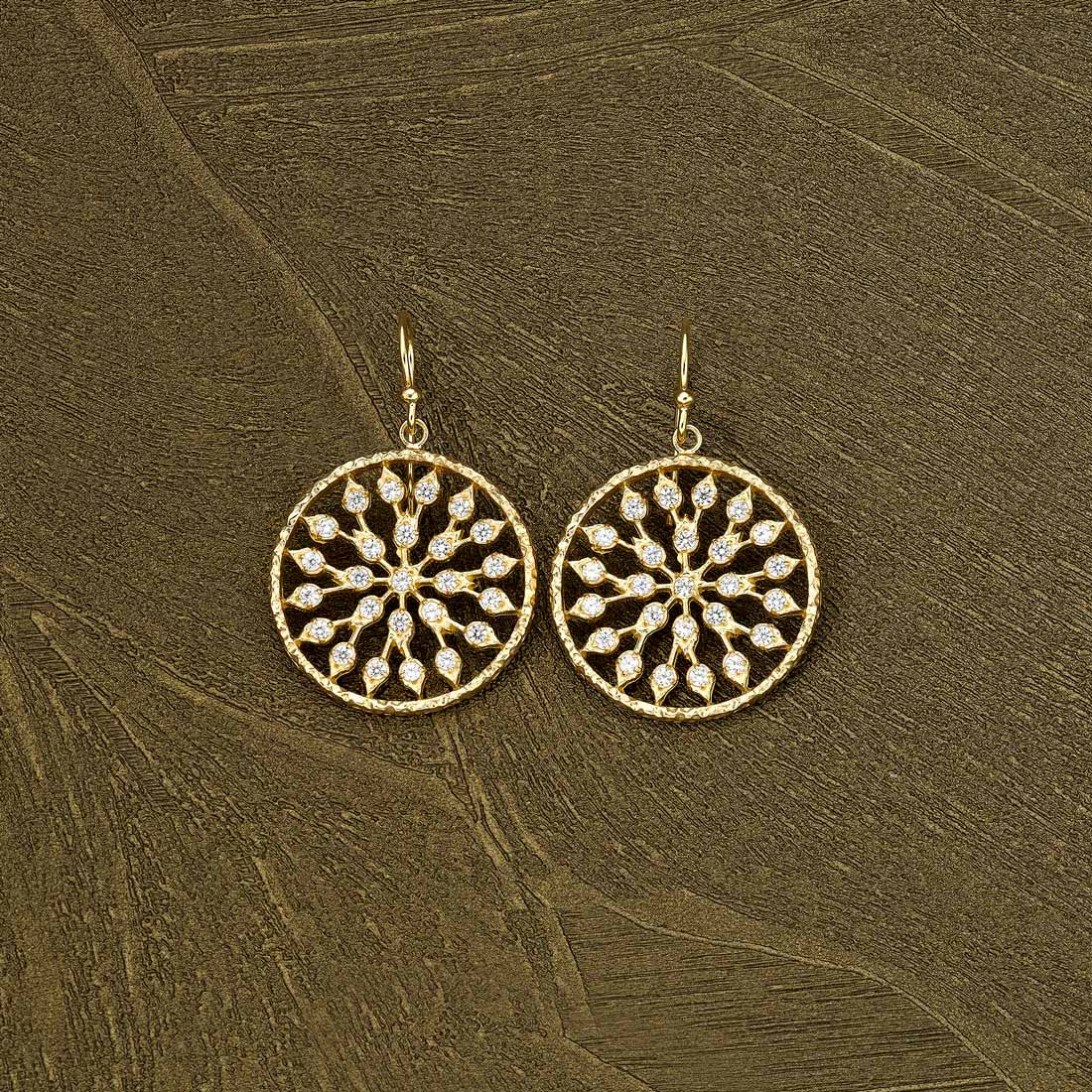 Yellow Gold Plated Sterling Silver Chakra Earrings with Cubic Zirconia