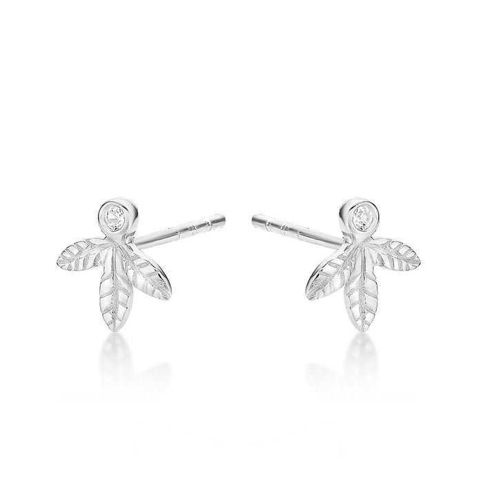 Sterling Silver Small Leaf Earrings with Cubic Zirconia