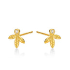 Yellow Gold Plated Sterling Silver Leaf Earrings with Cubic Zirconia