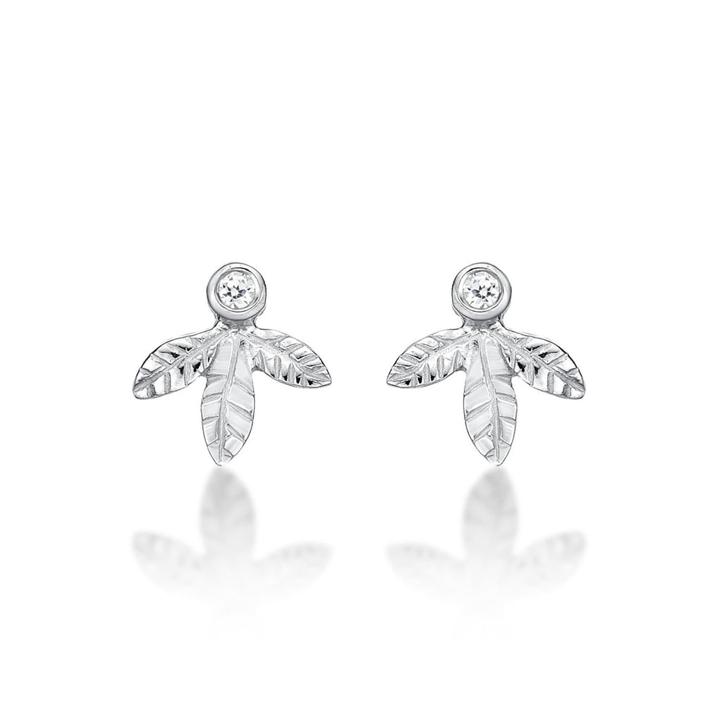 Sterling Silver Small Leaf Earrings with Cubic Zirconia
