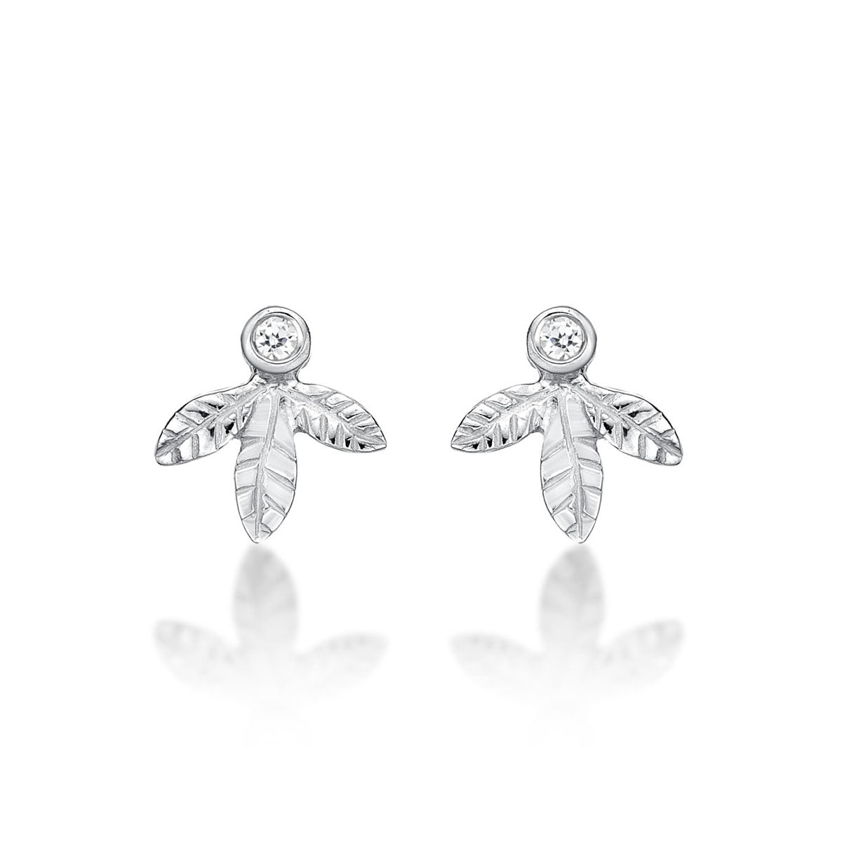 Sterling Silver Small Leaf Earrings with Cubic Zirconia