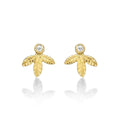 Yellow Gold Plated Sterling Silver Leaf Earrings with Cubic Zirconia