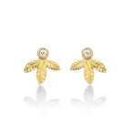 Yellow Gold Plated Sterling Silver Leaf Earrings with Cubic Zirconia