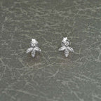 Sterling Silver Small Leaf Earrings with Cubic Zirconia