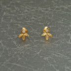 Yellow Gold Plated Sterling Silver Leaf Earrings with Cubic Zirconia
