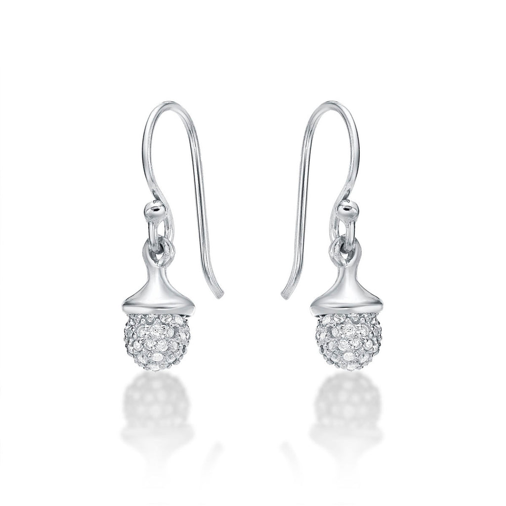 Sterling Silver Acorn Drop Earrings with Cubic Zirconia
