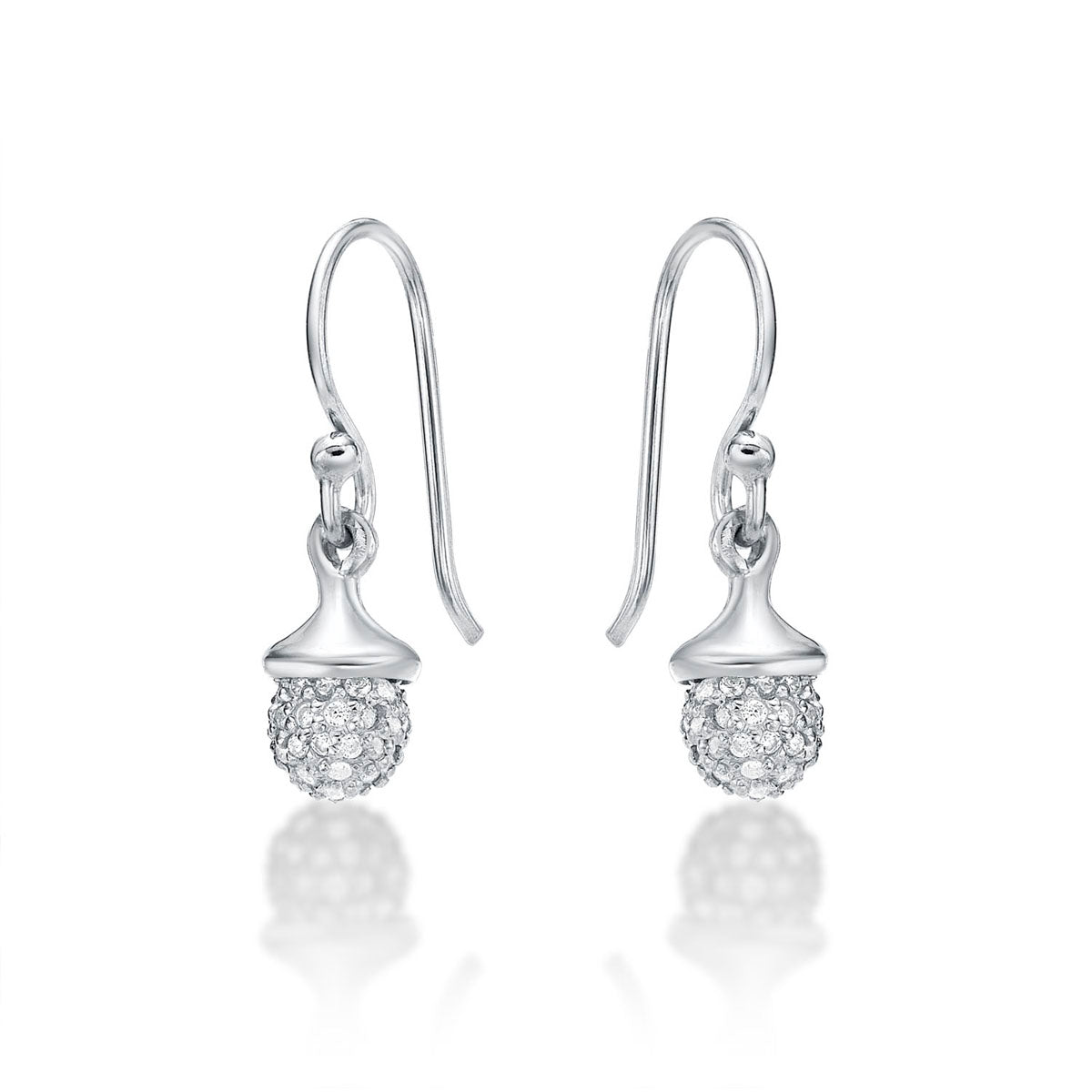 Sterling Silver Acorn Drop Earrings with Cubic Zirconia