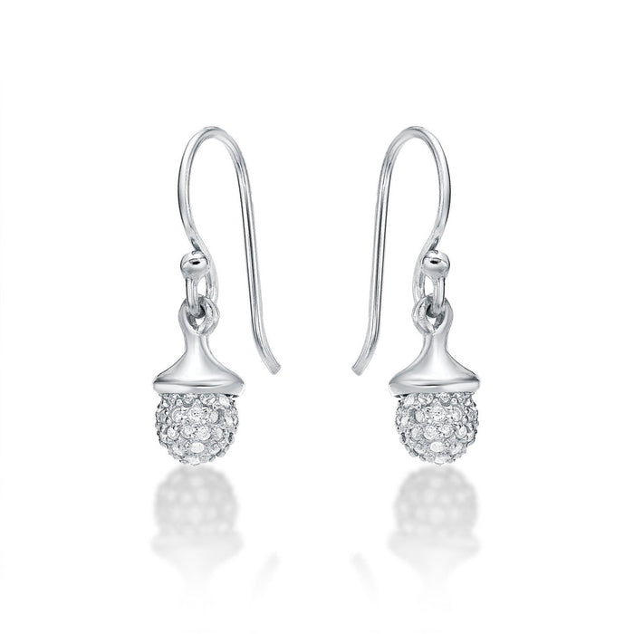 Sterling Silver Acorn Drop Earrings with Cubic Zirconia
