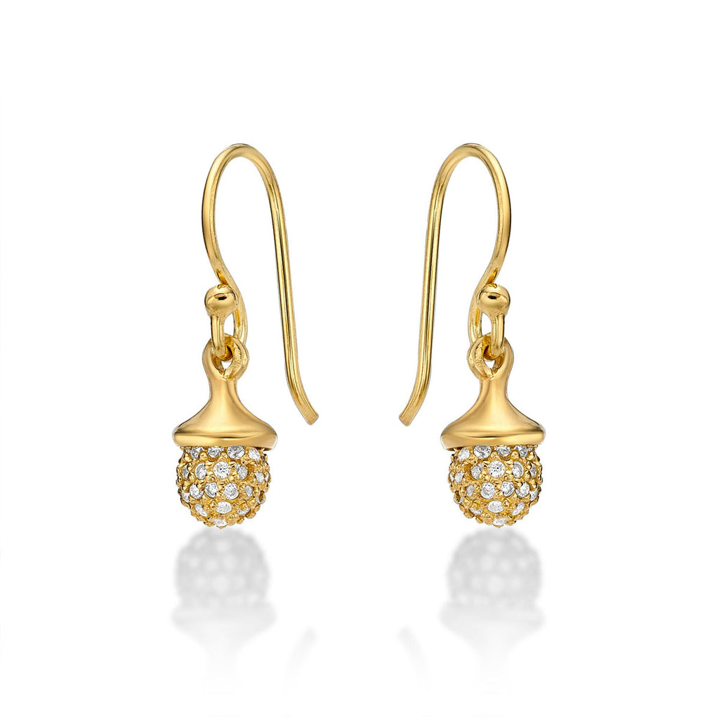 Yellow Gold Plated Sterling Silver Acorn Earrings with Cubic Zirconia