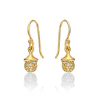 Yellow Gold Plated Sterling Silver Acorn Earrings with Cubic Zirconia