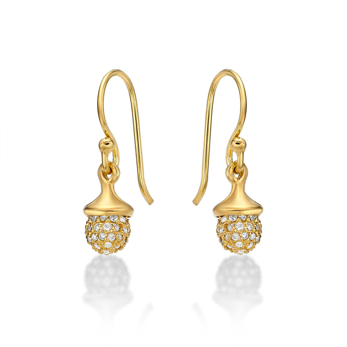 Yellow Gold Plated Sterling Silver Acorn Earrings with Cubic Zirconia