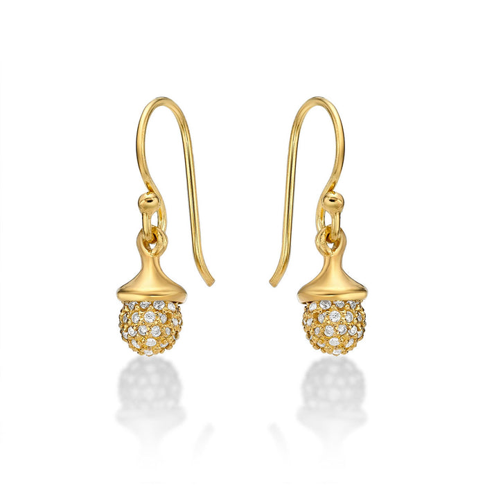 Yellow Gold Plated Sterling Silver Acorn Earrings with Cubic Zirconia