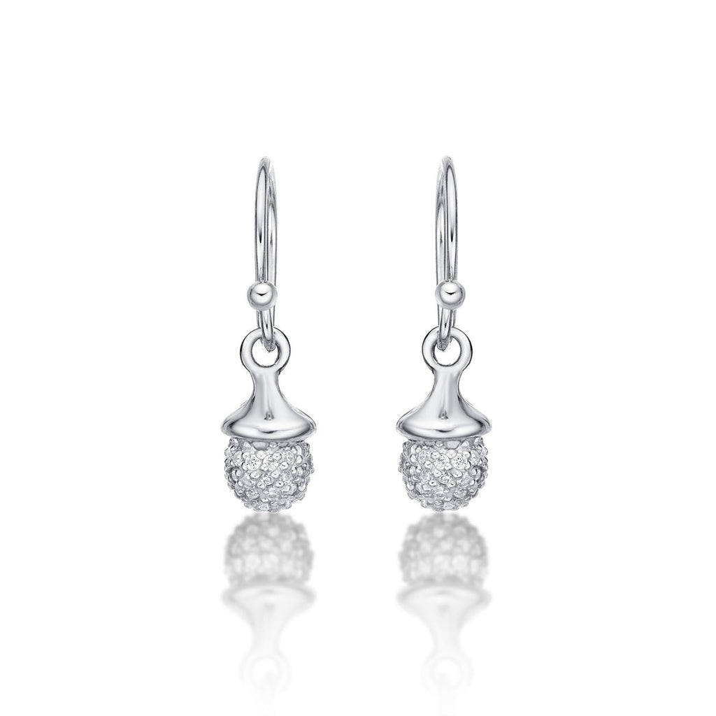 Sterling Silver Acorn Drop Earrings with Cubic Zirconia