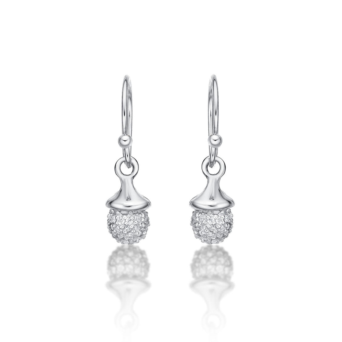 Sterling Silver Acorn Drop Earrings with Cubic Zirconia