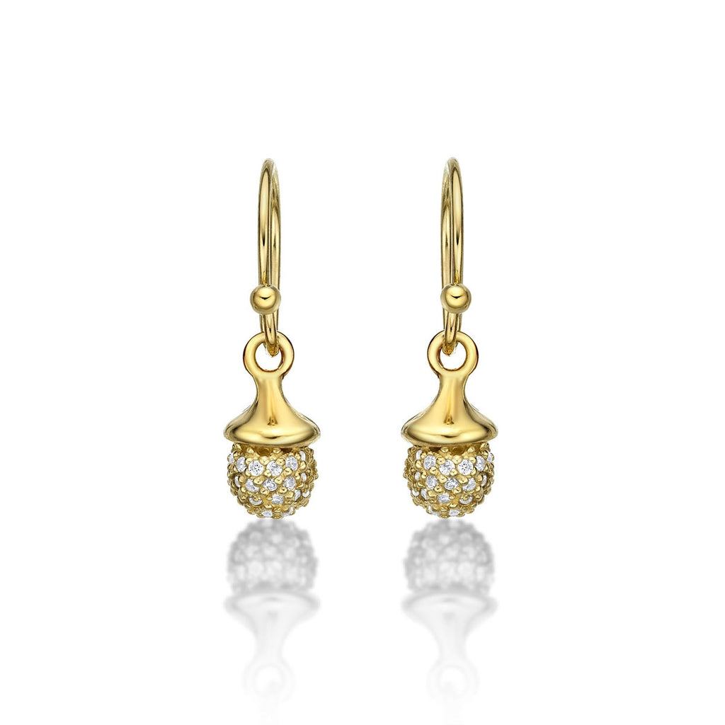 Yellow Gold Plated Sterling Silver Acorn Earrings with Cubic Zirconia