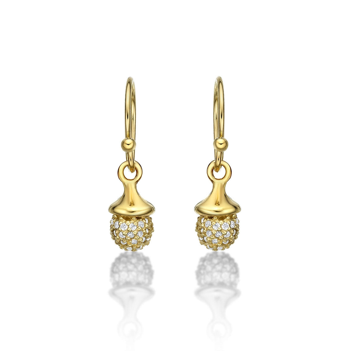 Yellow Gold Plated Sterling Silver Acorn Earrings with Cubic Zirconia