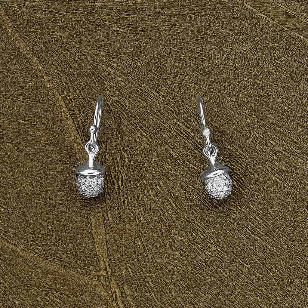 Sterling Silver Acorn Drop Earrings with Cubic Zirconia