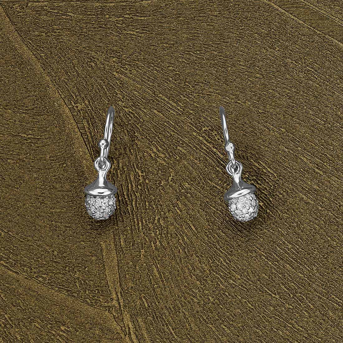 Sterling Silver Acorn Drop Earrings with Cubic Zirconia