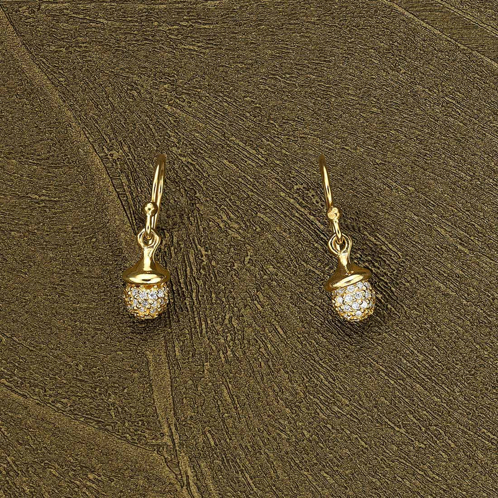 Yellow Gold Plated Sterling Silver Acorn Earrings with Cubic Zirconia